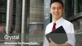  Presentation with good - Theme consisting of good looking asian business man background and a gray colored foreground