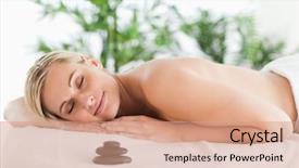  Presentation with eye glasses looking at world - PPT theme with good looking blonde woman lying background and a  colored foreground