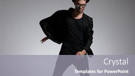 Presentation with spinning - Amazing slide set having good looking casual man wearing a hat and glasses spinning with a powerful attitude against gray studio background backdrop and a gray colored foreground