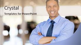  Presentation with principal - Presentation design featuring good looking male car dealer principal inside showroom background and a coral colored foreground