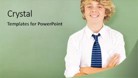  Presentation with high school - PPT theme with good looking male high school background and a mint green colored foreground