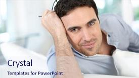  Presentation with good sales - Slide deck consisting of good-looking man with eyeglasses background and a  colored foreground