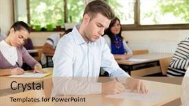  Presentation with taking notes - Theme enhanced with good looking student taking notes background and a coral colored foreground