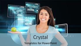  Presentation with technical - Cool new slides with good looking woman holding backdrop and a light blue colored foreground