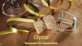  Presentation with two glasses of champagne - Colorful slides enhanced with good luck - cork from champagne bottle backdrop and a tawny brown colored foreground