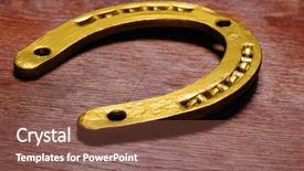  Presentation with wooden floor and gold frame - Presentation theme consisting of good luck - gold horseshoe fortunately background and a tawny brown colored foreground