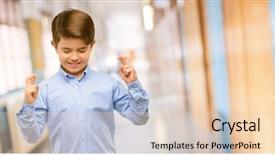  Presentation with good luck - Beautiful slide deck featuring good luck at school corridor backdrop and a  colored foreground