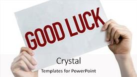  Presentation with good luck - Colorful slide deck enhanced with good luck placard isolated backdrop and a white colored foreground