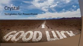  Presentation with good luck - Amazing theme having good luck written on desert backdrop and a light blue colored foreground