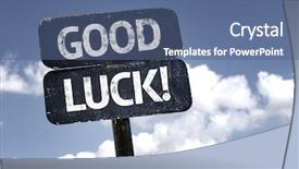  Presentation with good luck - Audience pleasing presentation theme consisting of good lucky sign with clouds backdrop and a ocean colored foreground