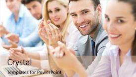  Presentation with team - Amazing theme having good manager - business team clapping in applause backdrop and a lemonade colored foreground