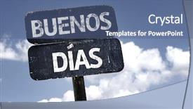  Presentation with good - Audience pleasing slides consisting of good morning in spanish sign backdrop and a ocean colored foreground