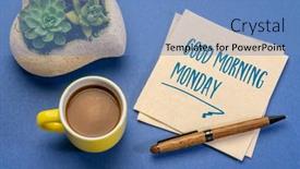  Presentation with coffee cup - Slide deck having good-morning-monday-cheerful-handwriting background and a teal colored foreground