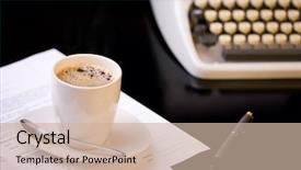  Presentation with old pen - PPT theme having good morning old fashioned morning scene antique typewriter cup of fresh coffee business contract and pen background and a soft green colored foreground