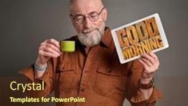  Presentation with good - Presentation theme consisting of good-morning-smiling-senior-man background and a tawny brown colored foreground