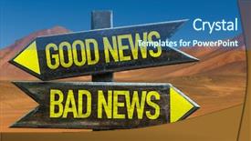  Presentation with bad news - Amazing slide deck having good news - bad news signpost backdrop and a ocean colored foreground