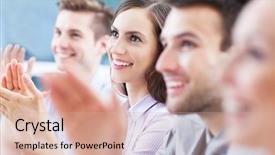  Presentation with news - PPT layouts featuring good news - business team applauding background and a coral colored foreground