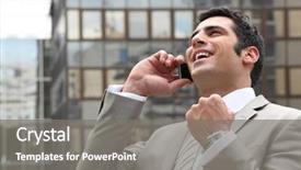  Presentation with phone - Slides with good news - businessman overjoyed with his phone background and a gray colored foreground