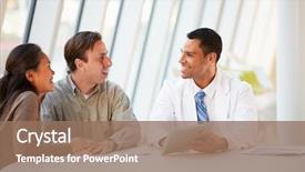  Presentation with tablet - Colorful slide set enhanced with good news - doctor using tablet computer discussing backdrop and a coral colored foreground