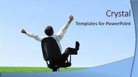  Presentation with annual cycle green mayan calendar - PPT theme with good news - happy businessman sitting on chair background and a light blue colored foreground