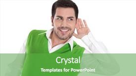  Presentation with listening - Beautiful slide set featuring good news - isolated business man in green backdrop and a shamrock green colored foreground