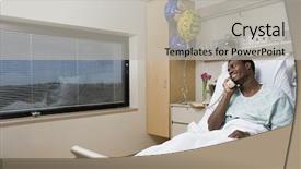  Presentation with hospital bed - Theme enhanced with good news - patient on telephone in hospital background and a light gray colored foreground