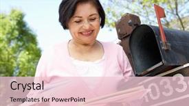  Presentation with hispanic - Presentation enhanced with good news - senior hispanic woman checking mailbox background and a lemonade colored foreground