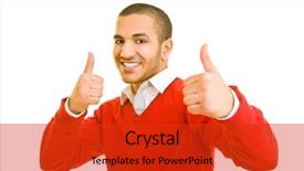 Presentation with news - Colorful presentation theme enhanced with good news - young man holding both thumbs backdrop and a red colored foreground