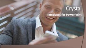  Presentation with sms - PPT theme featuring good news men read sms background and a coral colored foreground