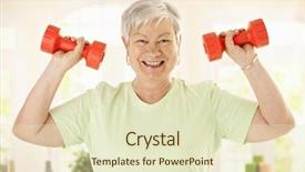  Presentation with exercises - Slides featuring good old days - energetic senior woman doing dumbbell background and a soft green colored foreground