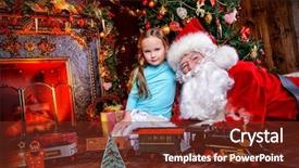  Presentation with child tree - Slides enhanced with good old santa claus playing with a child girl with toys under the christmas tree christmas concept magic time background and a tawny brown colored foreground