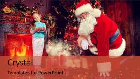  Presentation with child tree - Slides with good old santa claus playing with a child girl with toys under the christmas tree christmas concept magic time background and a red colored foreground