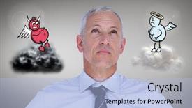  Presentation with good bad a moral dilemma - Beautiful slide deck featuring good or bad conscience graphic backdrop and a light blue colored foreground