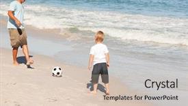  Presentation with football - Beautiful presentation theme featuring good parent - father playing football with his backdrop and a soft green colored foreground