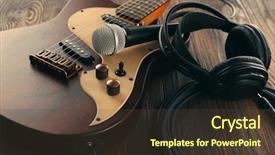  Presentation with electric guitar - Cool new PPT theme with good perfomance - electric guitar with microphone backdrop and a tawny brown colored foreground