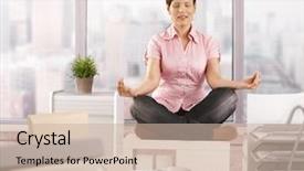  Presentation with cabinet - PPT theme featuring good posture - relaxed office worker sitting background and a soft green colored foreground