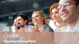  Presentation with business concepts photo - Beautiful PPT layouts featuring good presentation - photo of happy business partners backdrop and a coral colored foreground