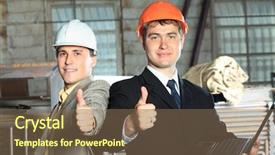  Presentation with manufacturing - Presentation theme consisting of industrial theme two businessman showing good results at a manufacturing area background and a violet colored foreground