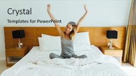  Presentation with good - Slide set consisting of woman waking up and stretching background and a sky blue colored foreground