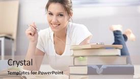  Presentation with learning - Audience pleasing PPT theme consisting of good student - attractive college girl learning backdrop and a soft green colored foreground