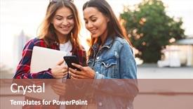  Presentation with city street - Slides having good student - two happy young girls friends background and a coral colored foreground