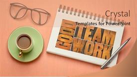  Presentation with synergy - PPT theme featuring good-teamwork-word-abstract background and a coral colored foreground