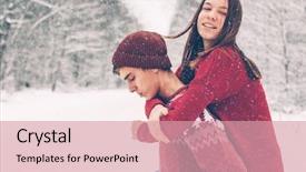  Presentation with golden christmas trumpet and red - Amazing slides having good time on the january backdrop and a coral colored foreground