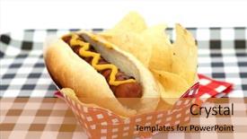  Presentation with potato chips - Slide set consisting of good vs bad - hot dog hot dog background and a gold colored foreground