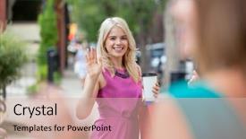  Presentation with cup coffee - Cool new presentation with goodbye - happy young woman with disposable backdrop and a soft green colored foreground