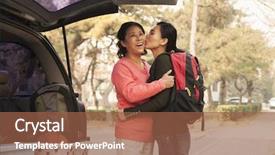  Presentation with college campus - Beautiful PPT layouts featuring goodbye - mother and daughter embracing behind backdrop and a tawny brown colored foreground