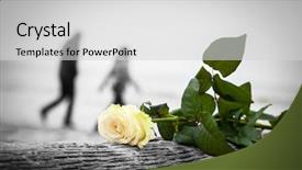  Presentation with melancholy - Theme featuring goodbye - rose lying on broken tree background and a light gray colored foreground