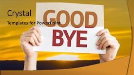 Presentation with saying goodbye - PPT theme consisting of goodbye card with sunset background background and a gold colored foreground