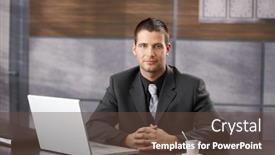  Presentation with fancy - Slide set consisting of goodlooking confident manager sitting in fancy office smiling background and a tawny brown colored foreground