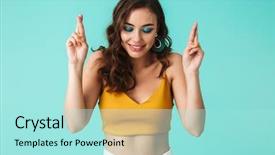  Presentation with good luck - Slides having goodness god - image of superstitious european woman background and a arctic colored foreground